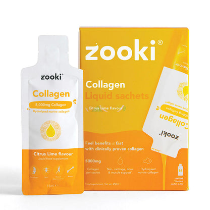Zooki Collagen Liquid Sachets – Award-winning marine collagen for healthy skin and joints, 14 sachets per pack