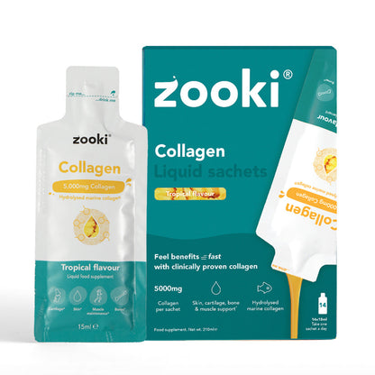 Zooki Collagen Liquid Sachets – Award-winning marine collagen for healthy skin and joints, 14 sachets per pack